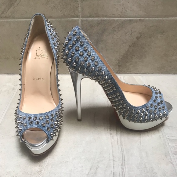 Christian Louboutin Shoes - NEW Christian Louboutin sz 38 lady peep denim spike pumps